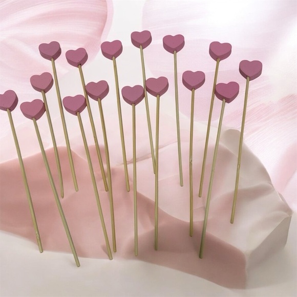 Other - Pink Heart Wooden Sticks (16)